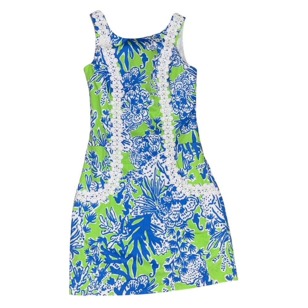 Lilly Pulitzer Marianne Shift Dress Womens 00 Green Blue Deep Dive Lace EUC